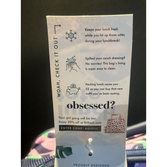 Fit + Fresh Insulated Lunch Tote With 2 Containers Floral Design Purple & Blue C - Picture 2 of 15